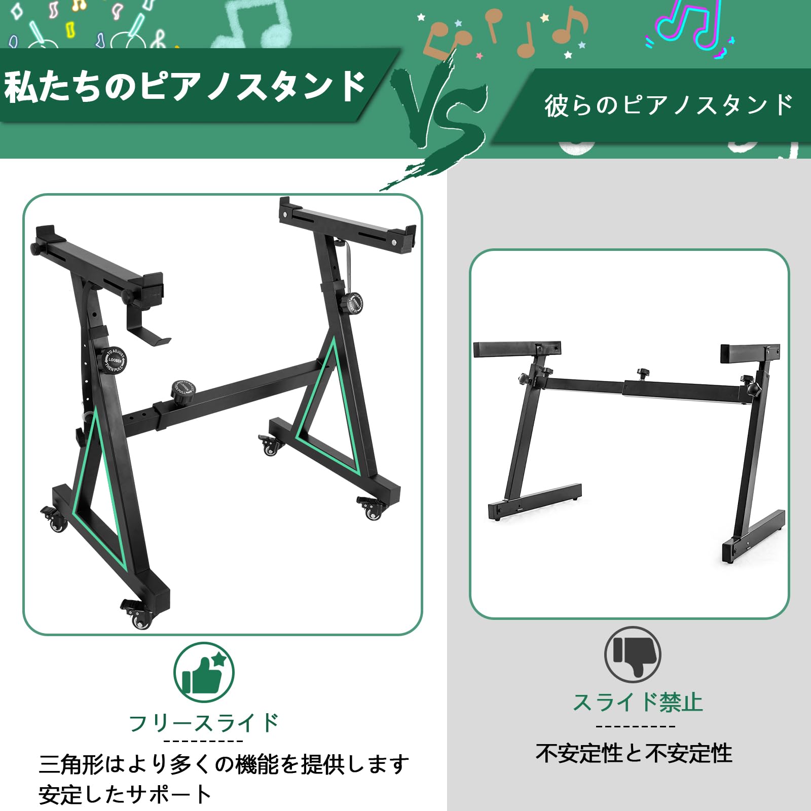 Amazon | Rxakudedo ピアノスタンド Z 型 キャスター付き 段階高さ調整